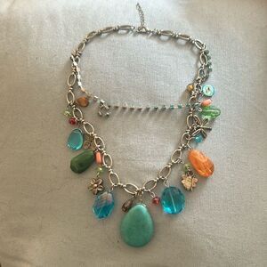 MULTI COLOR BEADS SILVER TONE NECKLACE